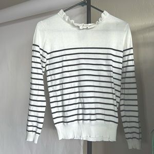 Bohme Navy Ivory Ruffle Collar Dainty Sweater Medium